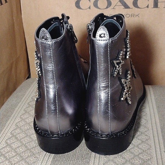 Coach Watts Crystal Star Embellished Pewter Boots with side zipper - Picture 12 of 16